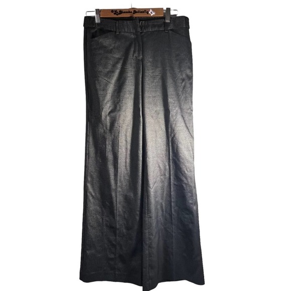 Women's Vintage Express Shiny Gray Checked Editor Pants 4 R - Picture 1 of 5